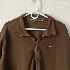 Eddie Bauer Men’s Size XL Fleece Quarter Zip Pullover Sweater Brown Long Sleve